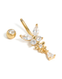 Gold Plated Surgical Steel Cubic Zirconia Butterfly Belly Bar - link has visual effect only