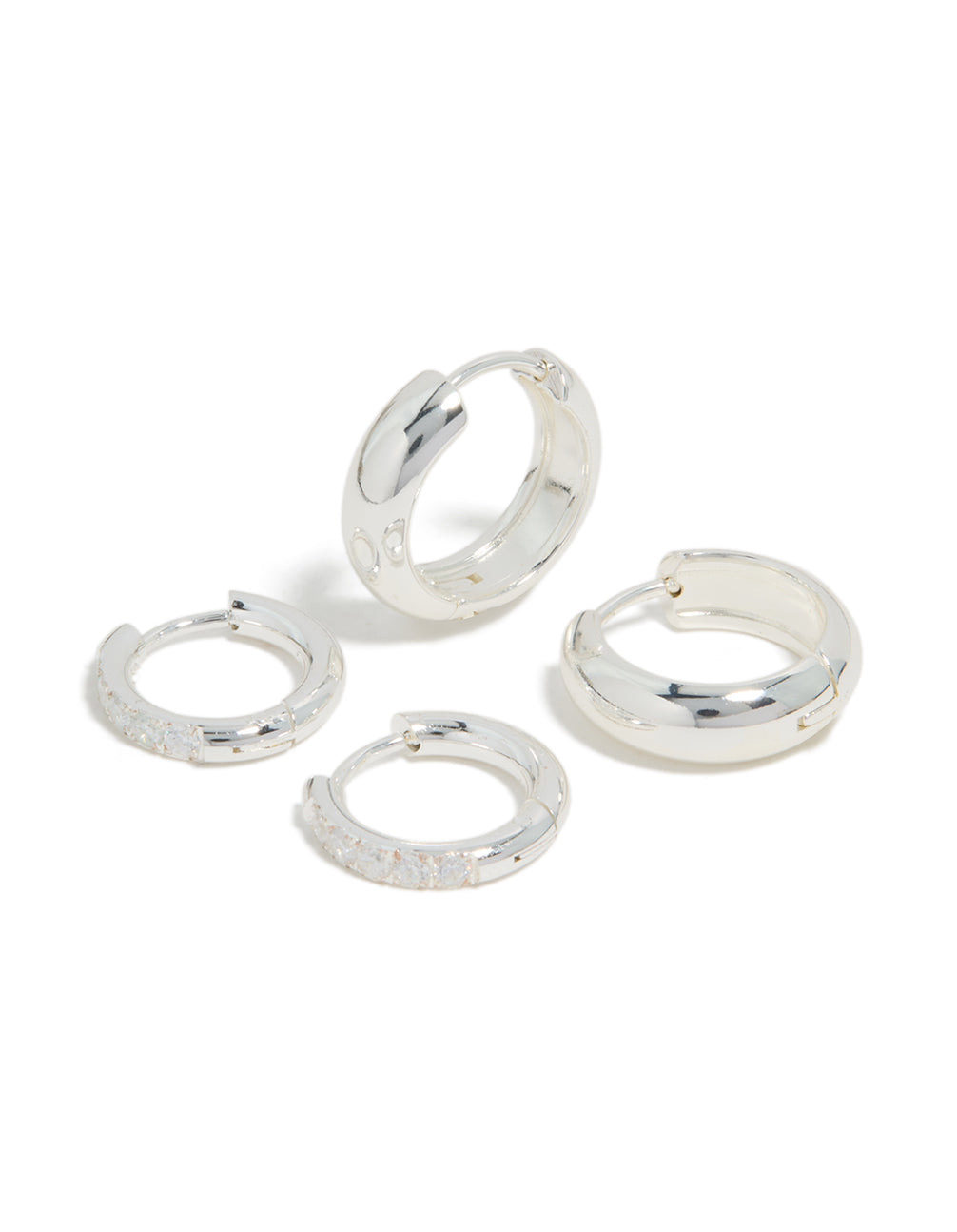 Waterproof Stainless Steel Cubic Zirconia Chubby Huggie Earrings 2-Pack