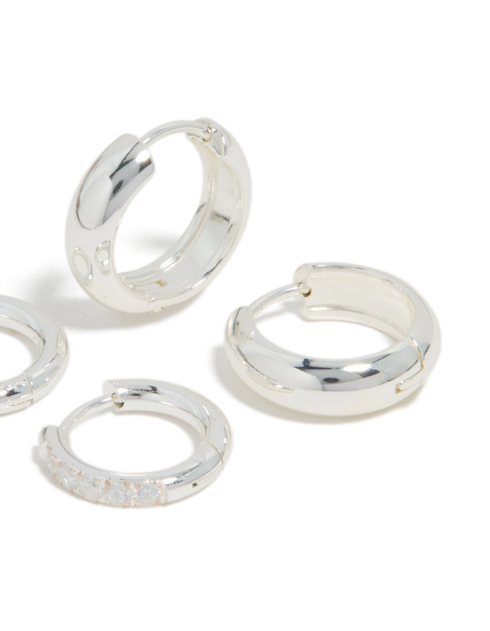 Waterproof Stainless Steel Cubic Zirconia Chubby Huggie Earrings 2-Pack