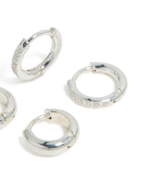 Waterproof Stainless Steel Pave & Plain Huggie Earrings 2-Pack - link has visual effect only