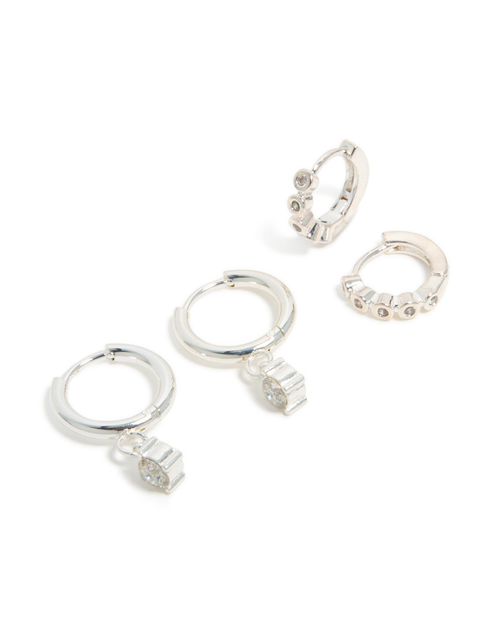 Waterproof Stainless Steel Bezel Diamante & Plain Huggie Earrings 2-Pack