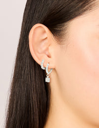 Waterproof Stainless Steel Bezel Diamante & Plain Huggie Earrings 2-Pack - link has visual effect only