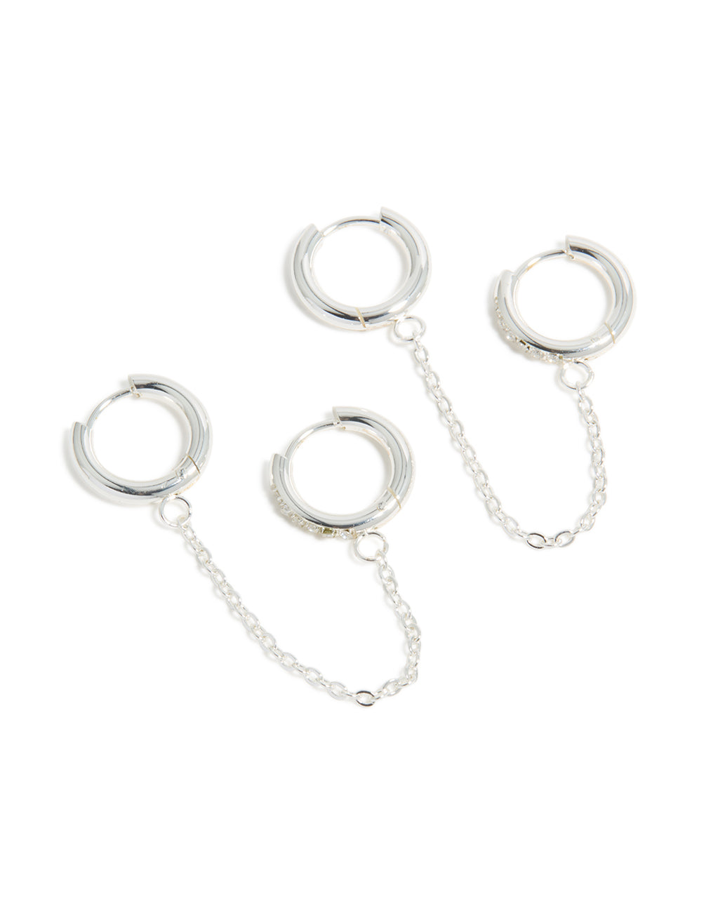 Waterproof Stainless Steel Cubic Zirconia Chain Link Huggie Earrings 2-Pack