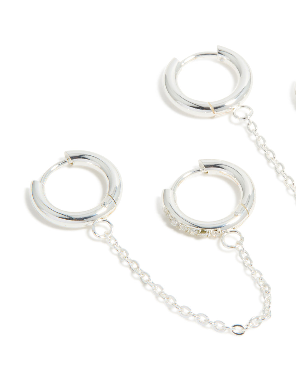 Waterproof Stainless Steel Cubic Zirconia Chain Link Huggie Earrings 2-Pack