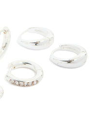 Waterproof Stainless Steel Basic, Pavé & Plain Huggie Earrings 3-Pack - link has visual effect only