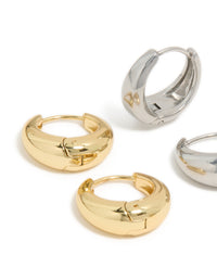 Waterproof Mixed Metal Plated Stainless Steel Tapered Mini Huggie Earrings 2-Pack - link has visual effect only