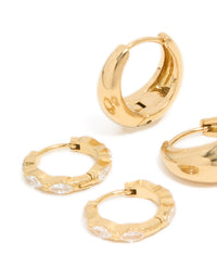Waterproof Gold Plated Stainless Steel Chunky Oval Cubic Zirconia Clicker Earrings 2-Pack - link has visual effect only