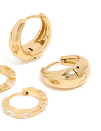 Waterproof Gold Plated Stainless Steel Chunky Oval Cubic Zirconia Clicker Earrings 2-Pack - link has visual effect only