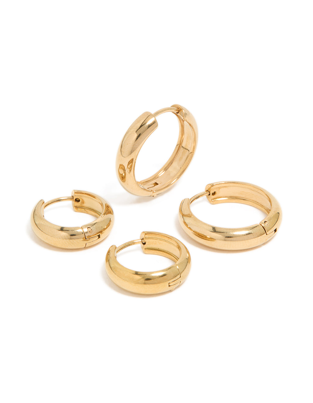 Waterproof Gold Plated Stainless Steel Thick Huggie Earrings 2-Pack