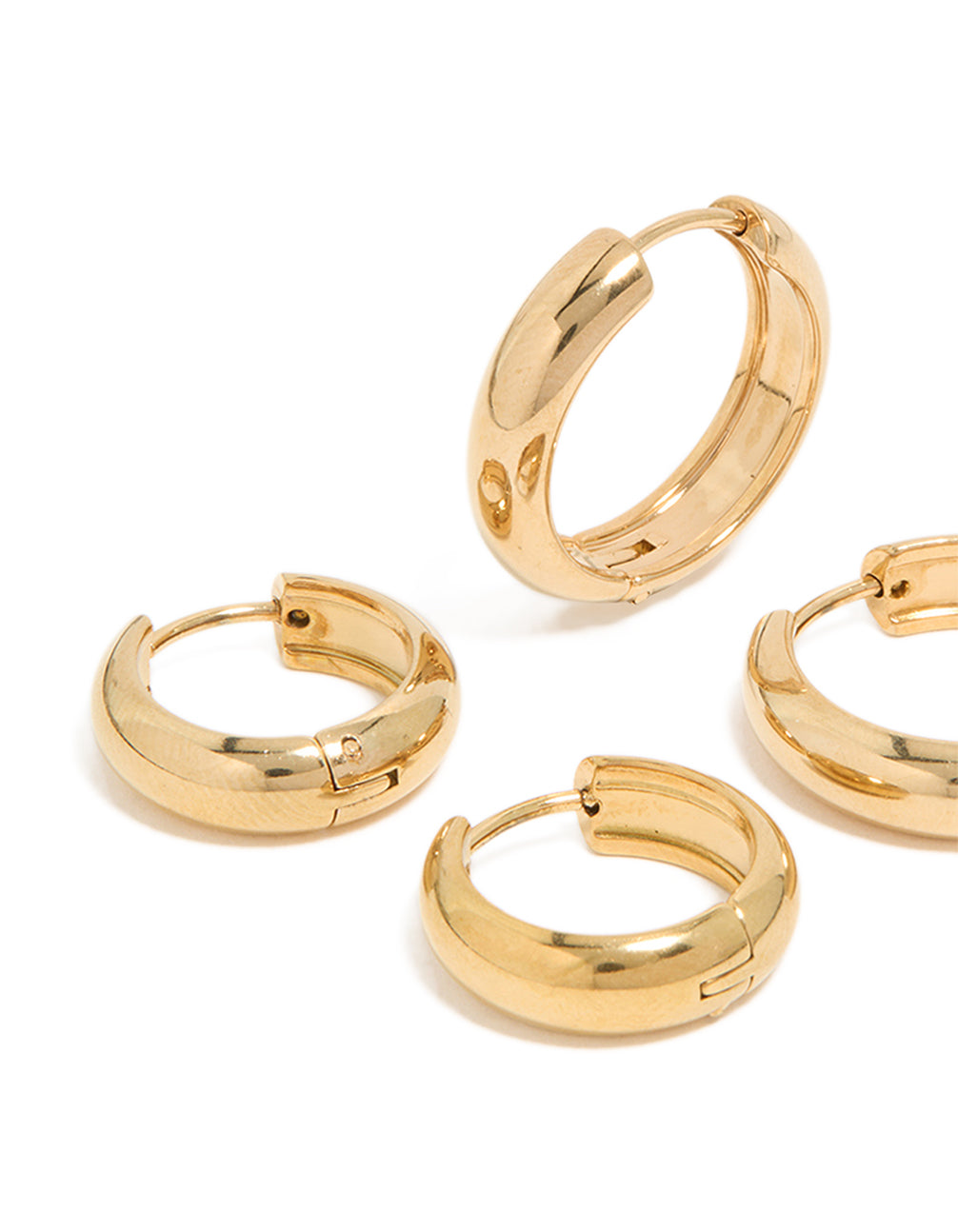 Waterproof Gold Plated Stainless Steel Thick Huggie Earrings 2-Pack