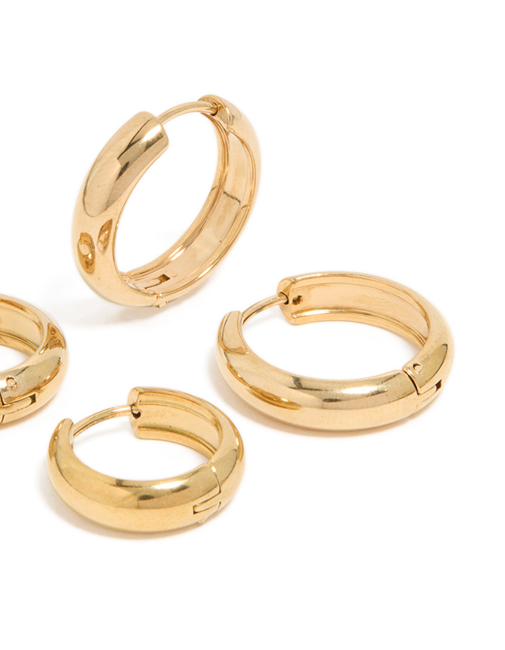 Waterproof Gold Plated Stainless Steel Thick Huggie Earrings 2-Pack