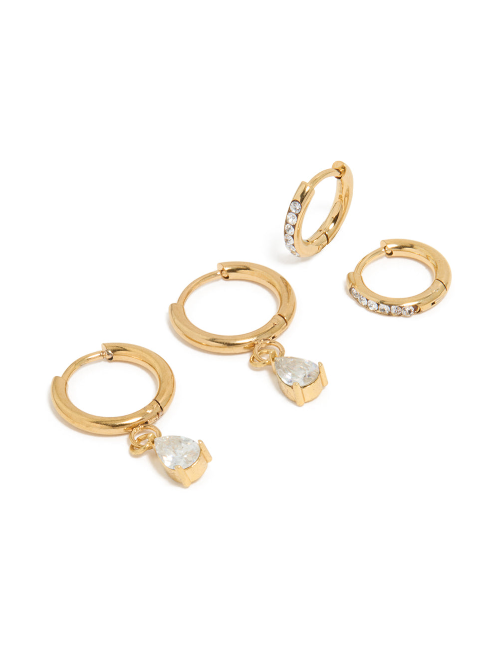 Waterproof Gold Plated Stainless Steel Cubic Zirconia  Huggie Earrings 2-Pack