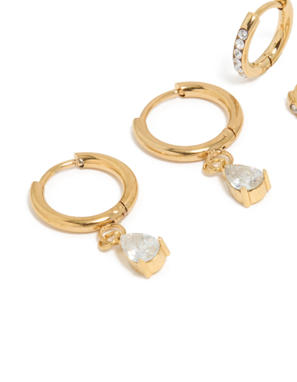 Waterproof Gold Plated Stainless Steel Cubic Zirconia  Huggie Earrings 2-Pack