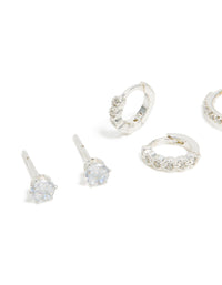 Waterproof Stainless Steel Cubic Zirconia Stud & Huggie Earrings 3-Pack - link has visual effect only