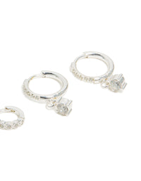 Waterproof Stainless Steel Cubic Zirconia Stud & Huggie Earrings 3-Pack - link has visual effect only