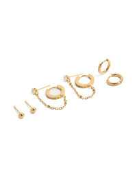 Waterproof Gold Plated Stainless Steel Studs & Chain Earrings 4-Pack - link has visual effect only