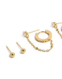 Waterproof Gold Plated Stainless Steel Studs & Chain Earrings 4-Pack - link has visual effect only