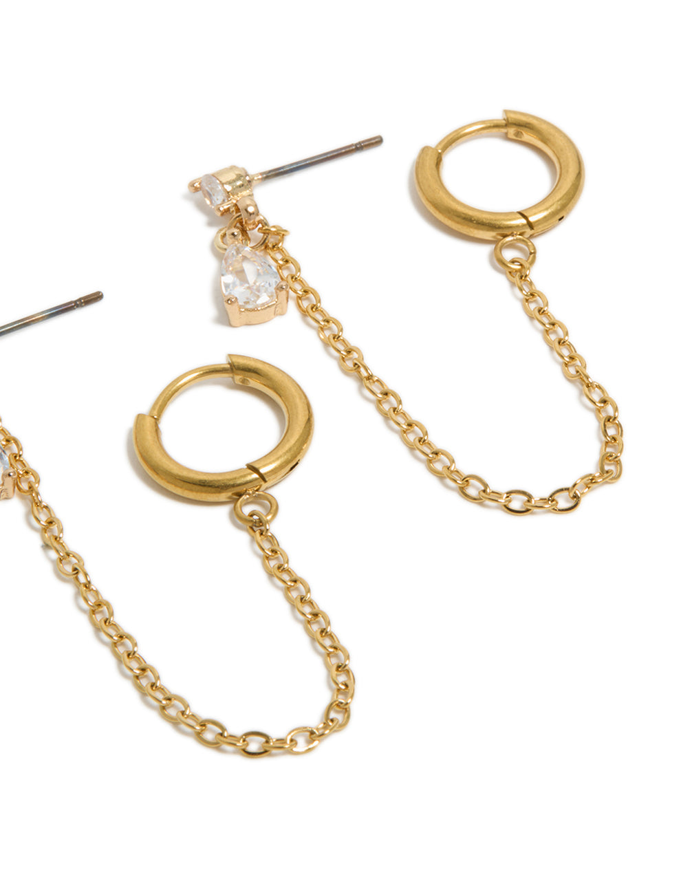 Waterproof Gold Plated Stainless Steel Mixed Cubic Zirconia Stud Earrings 2-Pack
