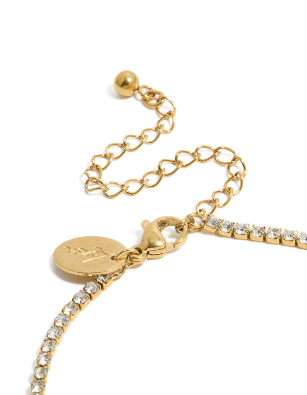 Waterproof Gold Plated Stainless Steel Cubic Zirconia Letter C Tennis Bracelet