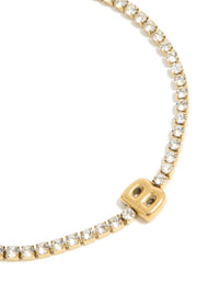 Waterproof Gold Plated Stainless Steel Cubic Zirconia Tennis Letter B Bracelet - link has visual effect only