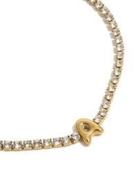 Waterproof Gold Plated Stainless Steel Cubic Zirconia Letter A Tennis Bracelet - link has visual effect only