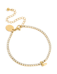 Waterproof Gold Plated Stainless Steel Cubic Zirconia Tennis Letter L Bracelet - link has visual effect only