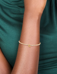 Waterproof Gold Plated Stainless Steel Cubic Zirconia Tennis Letter L Bracelet - link has visual effect only