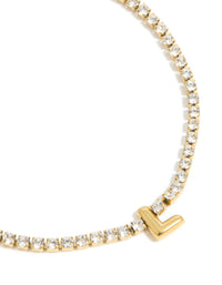 Waterproof Gold Plated Stainless Steel Cubic Zirconia Tennis Letter L Bracelet - link has visual effect only