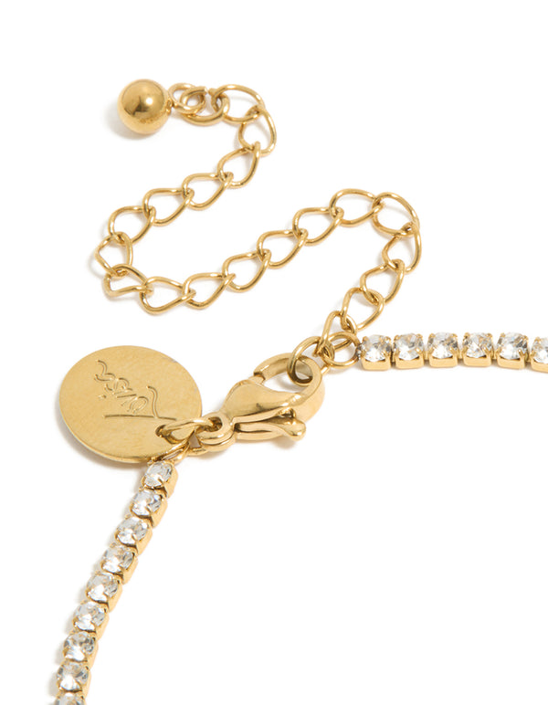 Waterproof Gold Plated Stainless Steel Cubic Zirconia Letter M Tennis Bracelet