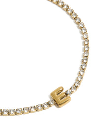 Waterproof Gold Plated Stainless Steel Cubic Zirconia  Tennis Letter E Bracelet - link has visual effect only