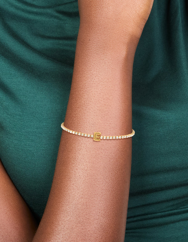 Waterproof Gold Plated Stainless Steel Cubic Zirconia  Tennis Letter E Bracelet