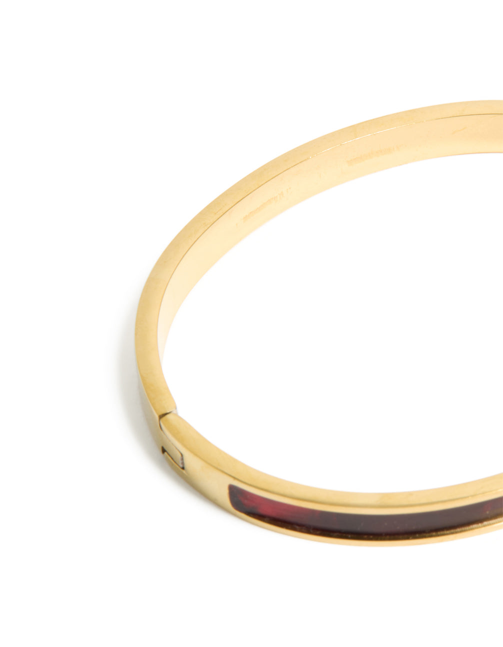 Waterproof Gold Plated Stainless Steel Dark Red Pearlised Inlay Hinged Bangle