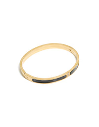 Waterproof Gold Plated Stainless Steel Black Pearlised Inlay Hinged Bangle - link has visual effect only