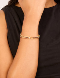 Waterproof Gold Plated Stainless Steel Brown Pearlised Inlay Hinged Bangle - link has visual effect only