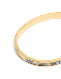 Waterproof Gold Plated Stainless Steel Blue & Green Pearlised Inlay Hinged Bangle - link has visual effect only