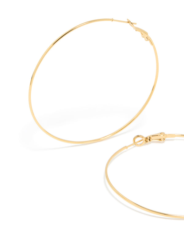 Gold Plated Surgical Steel Fine Hoop Earrings 60 MM