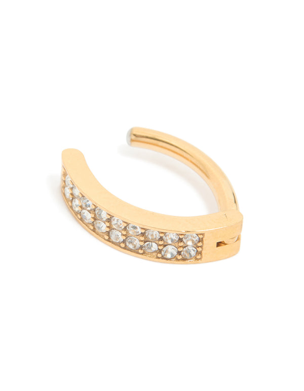 Gold Plated Titanium Cubic Zirconia  Cluster Curved Ring Belly Ring