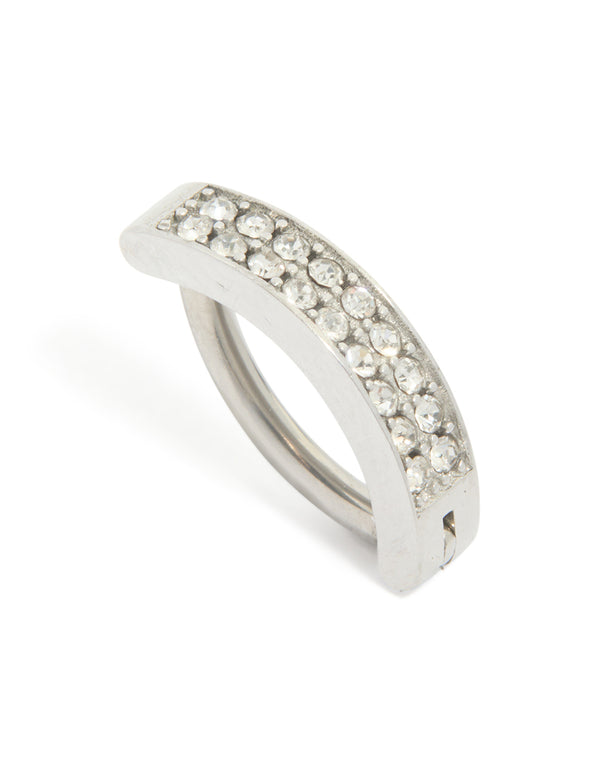 Titanium Cubic Zirconia  Cluster Curved Ring Belly Ring