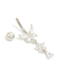 Titanium Cubic Zirconia  Butterfly & Flower Belly Bar - link has visual effect only