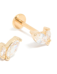Gold Plated Titanium  Marquise Cubic Zirconia Flat Back Studs - link has visual effect only