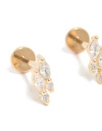 Gold Plated Titanium Cubic Zirconia Marquise Cluster Flat Back Studs - link has visual effect only