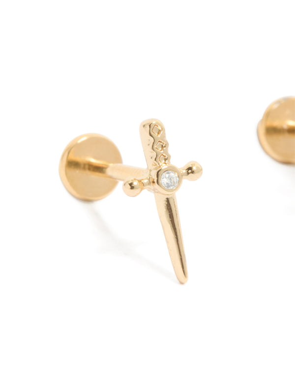 Gold Plated Titanium Cubic Zirconia Dagger Flat Back Studs