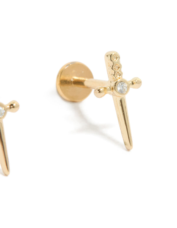 Gold Plated Titanium Cubic Zirconia Dagger Flat Back Studs
