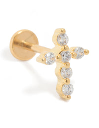 Gold Plated Titanium Cubic Zirconia Cross Flat Back Studs - link has visual effect only