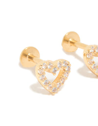 Gold Plated Titanium Cubic Zirconia Open Heart Flat Back Studs - link has visual effect only