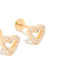 Gold Plated Titanium Cubic Zirconia Open Heart Flat Back Studs - link has visual effect only