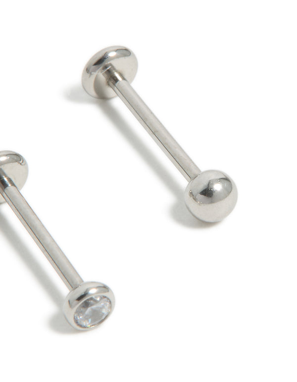 Titanium Bezel Cubic Zirconia  Threadless Flat Back Nose Studs