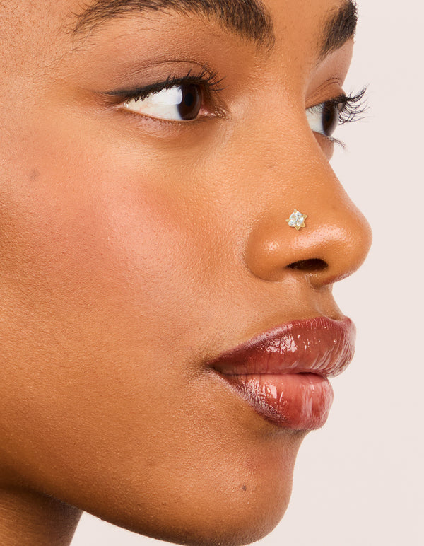 Gold Plated Titanium Cubic Zirconia Threadless Flat Back Nose Studs
