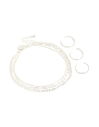 Silver Smooth Chain Anklet & Toe Rings Pack - link has visual effect only
