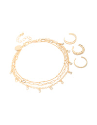 Gold Diamante Chain Anklet & Toe Rings Set - link has visual effect only
